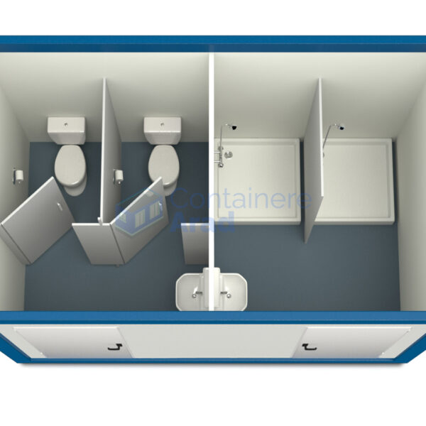 container sanitar arad 4metri 2dusuri 2wc albastru