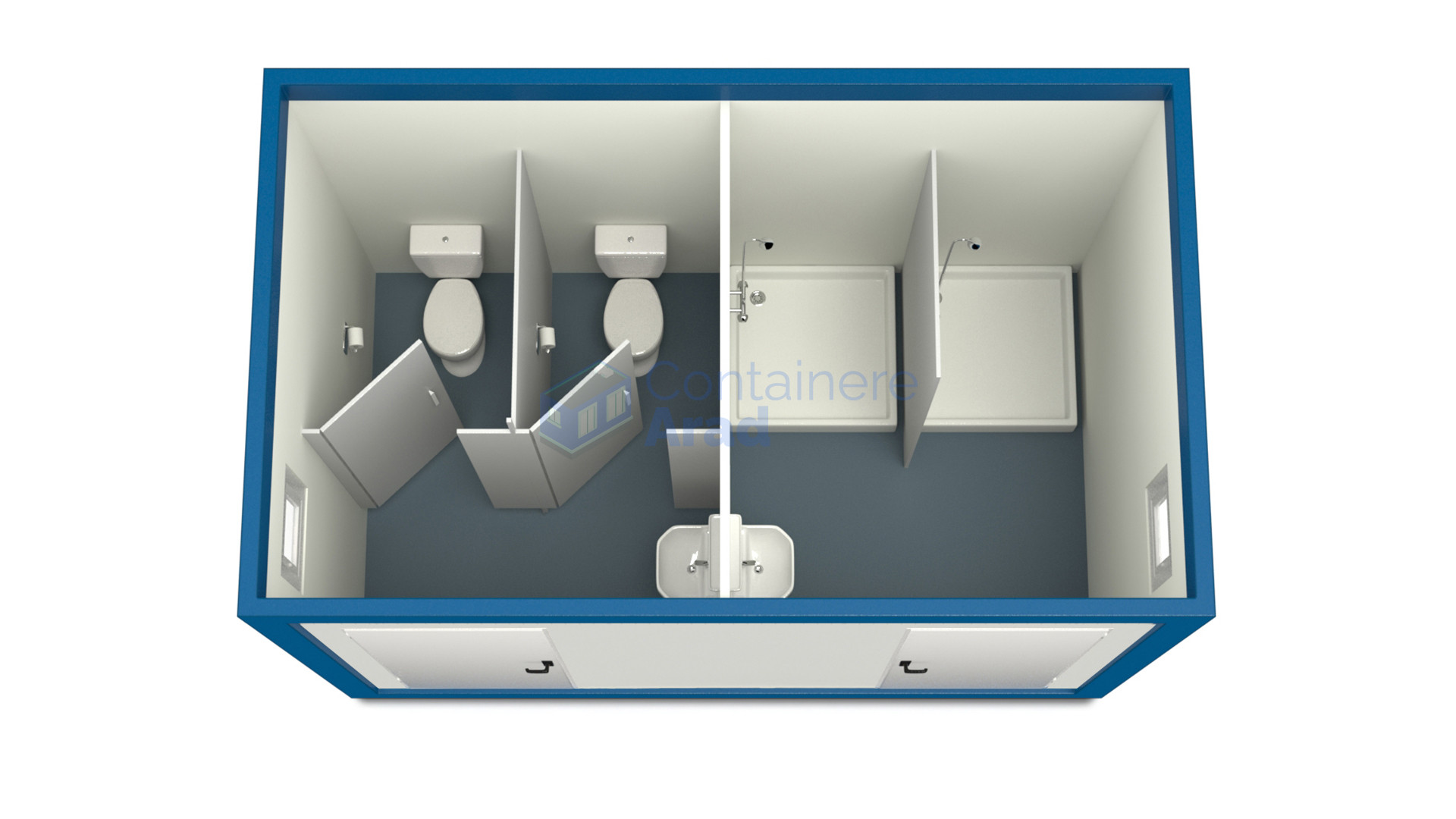 container sanitar arad 4metri 2dusuri 2wc albastru