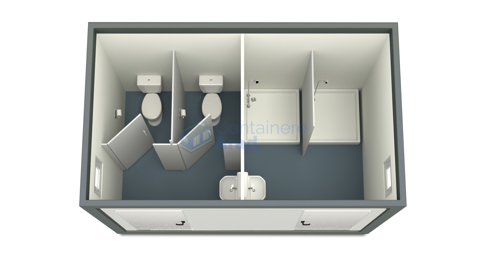 container sanitar arad 4metri 2dusuri 2wc gri
