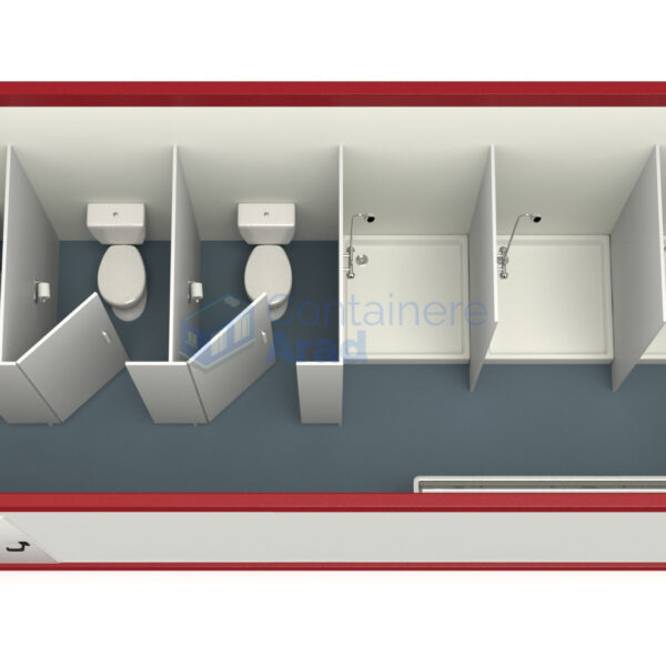container sanitar arad 6metri 3dusuri 3wc rosu